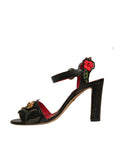 Dolce & Gabbana Black Embossed Carnation Heeled Sandals Shoes