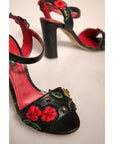 Dolce & Gabbana Black Embossed Carnation Heeled Sandals Shoes