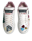 Dolce & Gabbana White Sequined Crystal Low Top Sneakers Shoes