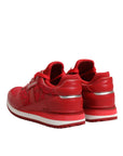 Dolce & Gabbana Red Floral Lace Leather Sneakers Shoes