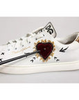 Dolce & Gabbana White Leather Heart Embellished Sneakers Shoes