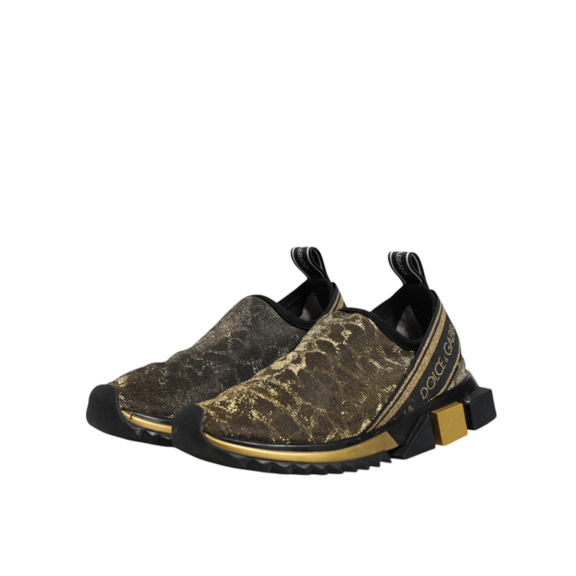 Dolce & Gabbana Gold Glitter Leopard Sorrento Sneakers Shoes