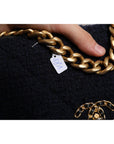 Chanel Dark Blue Medium Flap Tweed CC Gold Gray Chain Shoulder Bag