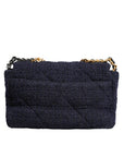 Chanel Dark Blue Medium Flap Tweed CC Gold Gray Chain Shoulder Bag