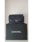 Chanel Blue Leather Large Quilted Chain Hand Shoulder Bag