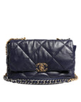 Chanel Blue Leather Large Quilted Chain Hand Shoulder Bag