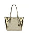 Michael Kors Charlotte Large Leather Top Zip Tote Bag Purse Gold