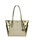Michael Kors Charlotte Large Leather Top Zip Tote Bag Purse Gold