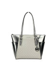 Michael Kors Charlotte Large Leather Top Zip Tote Bag Purse Silver