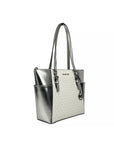 Michael Kors Charlotte Large Leather Top Zip Tote Bag Purse Silver