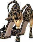 Dolce & Gabbana Gold Leopard Embellished Heel Sandals Shoes