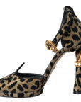 Dolce & Gabbana Gold Leopard Embellished Heel Sandals Shoes