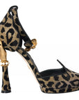 Dolce & Gabbana Gold Leopard Embellished Heel Sandals Shoes