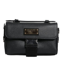 Dolce & Gabbana Black Logo Plaque Leather Buckled Shoulder Crossbody Bag