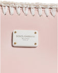 Dolce & Gabbana Light Pink Logo Plaque Soft Leather Strap Crossbody Bag
