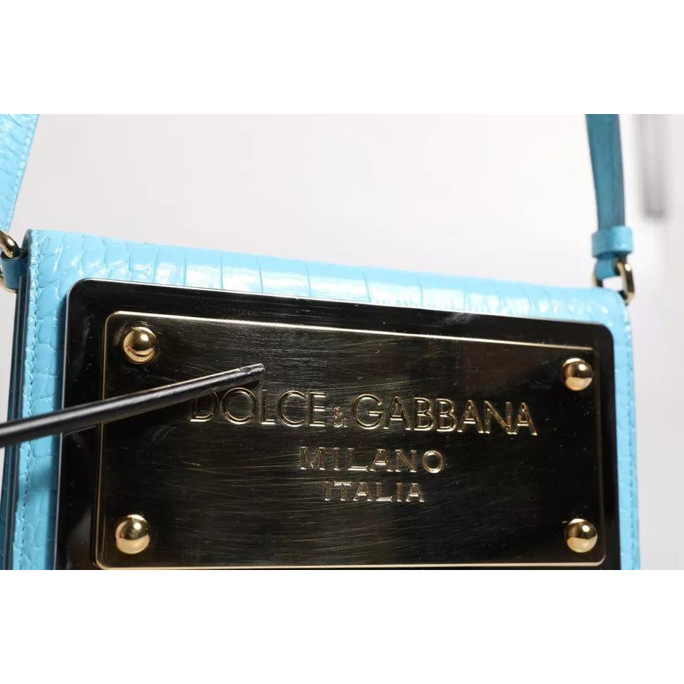 Dolce & Gabbana Blue Branded Maxi Plate Leather Crossbody Phone Bag