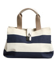 Dolce & Gabbana White Navy Striped Canvas Top Handle Tote Tote Bag