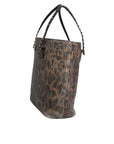Dolce & Gabbana Brown Black Calfskin Leopard Print Shoulder Tote Bag