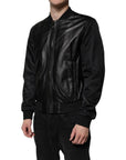 Dolce & Gabbana Black Lambskin Full Zip Biker Blouson Jacket