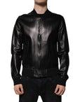 Dolce & Gabbana Black Leather Full Zip Biker Blouson Jacket
