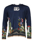 Dolce & Gabbana Blue Floral Logo CrewNeck Pullover Sweater