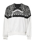 Dolce & Gabbana White Black Printed Cotton Sweatshirt Sweater