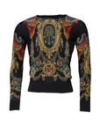 Dolce & Gabbana Black Heraldic DG Silk Round Neck Pullover Sweater