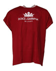 Dolce & Gabbana Red Logo Crown Cotton Crew Neck T-shirt