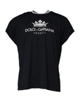 Dolce & Gabbana Dark Blue Logo Crown Cotton Crew Neck T-shirt