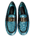 Dolce & Gabbana Blue Sequined Loafers Formal Dress Shoes