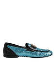 Dolce & Gabbana Blue Sequined Loafers Formal Dress Shoes