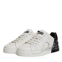 Dolce & Gabbana White Black Logo Portofino Men Sneaker Shoes