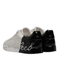 Dolce & Gabbana White Black Logo Portofino Men Sneaker Shoes