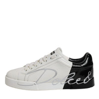 Dolce & Gabbana White Black Logo Portofino Men Sneaker Shoes