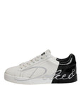 Dolce & Gabbana White Black Logo Portofino Men Sneaker Shoes