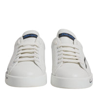 Dolce & Gabbana White Blue Logo Leather Portofino Sneaker Shoes