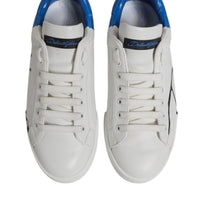 Dolce & Gabbana White Blue Logo Leather Portofino Sneaker Shoes