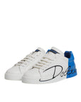 Dolce & Gabbana White Blue Logo Leather Portofino Sneaker Shoes