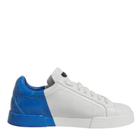 Dolce & Gabbana White Blue Logo Leather Portofino Sneaker Shoes