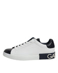 Dolce & Gabbana White Black Leather Portofino Sneaker Shoes