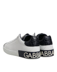 Dolce & Gabbana White Black Leather Portofino Sneaker Shoes