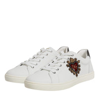 Dolce & Gabbana White Leather Heart Embellished Sneakers Shoes