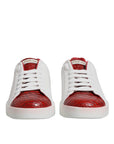 Dolce & Gabbana White Red Leather Portofino Men Sneaker Shoes