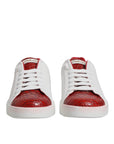 Dolce & Gabbana White Red Leather Portofino Men Sneaker Shoes