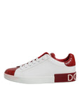 Dolce & Gabbana White Red Leather Portofino Men Sneaker Shoes