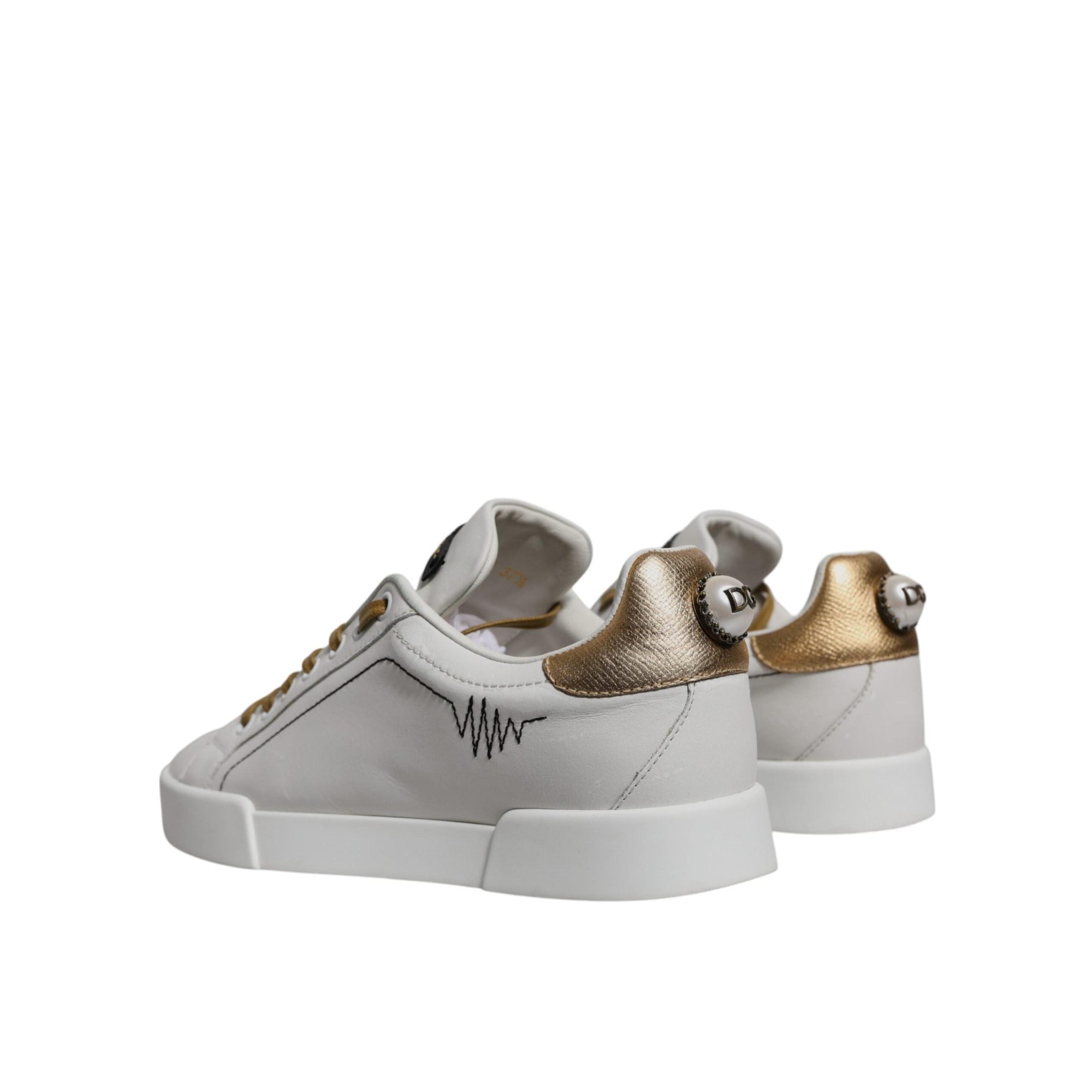 Dolce & Gabbana White Gold Leather Low Top Sneakers Shoes