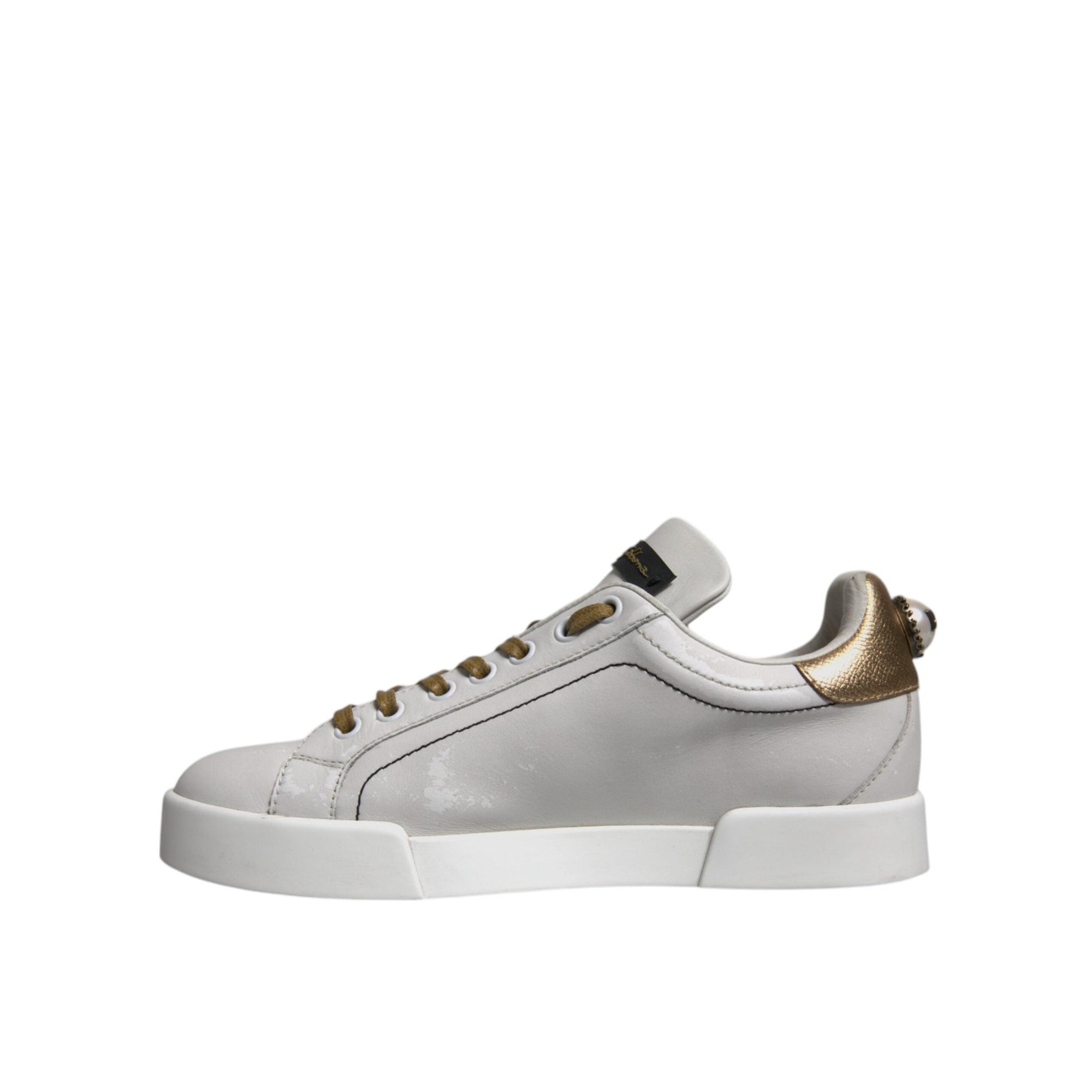 Dolce & Gabbana White Gold Leather Low Top Sneakers Shoes