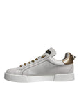 Dolce & Gabbana White Gold Leather Low Top Sneakers Shoes