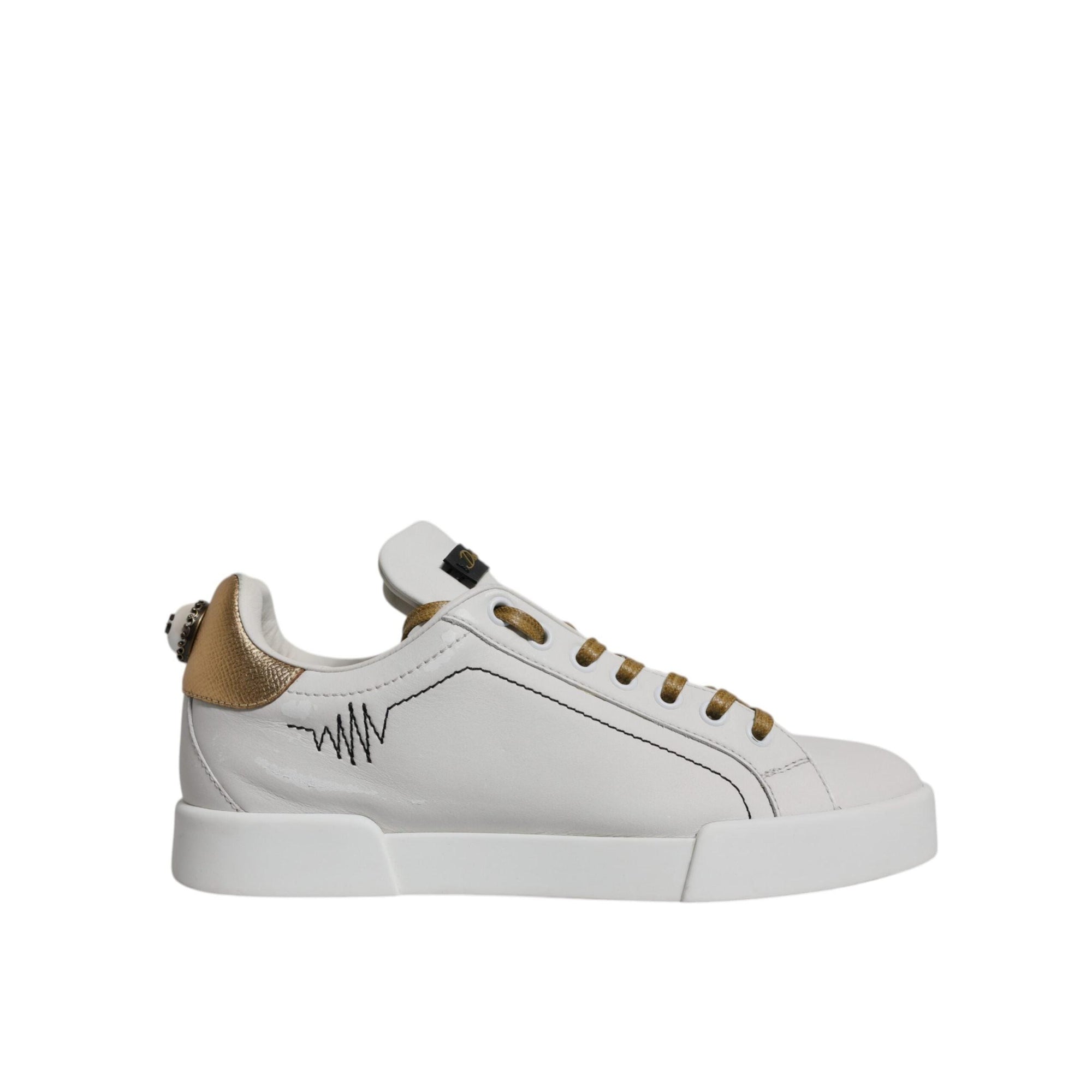 Dolce & Gabbana White Gold Leather Low Top Sneakers Shoes