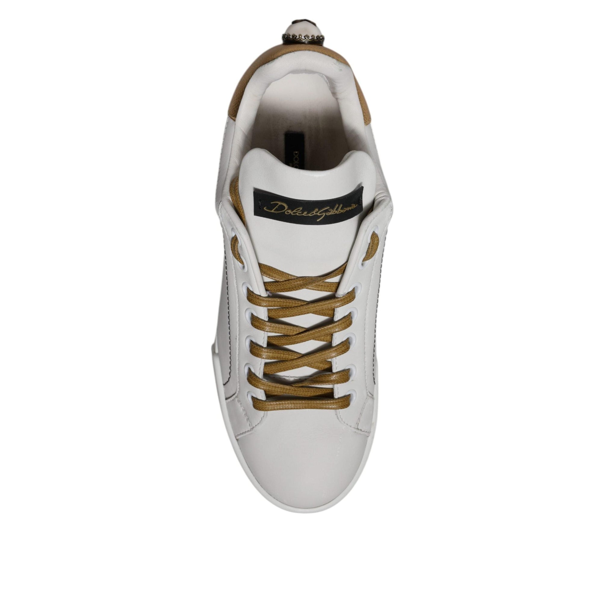Dolce & Gabbana White Gold Leather Low Top Sneakers Shoes